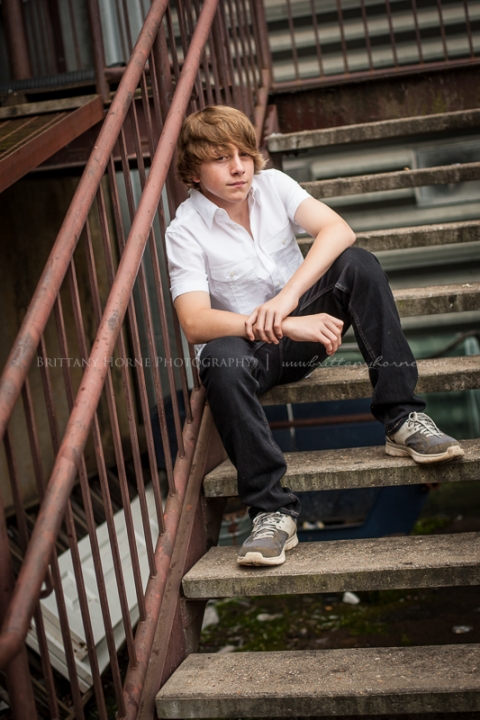 Children Photography blonde boy on urban stairs Creative Edge Photography Workshops Photography Class Atlanta