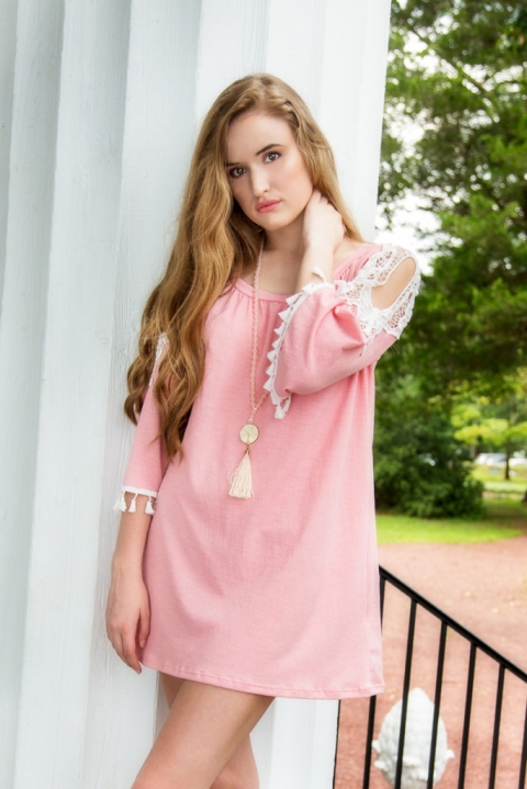 dirty blonde teen in a pink dress standing in front of a white column, mike moreland, creative edge photography workshops, intro to photography classes, atlanta photography courses, roswell photography club